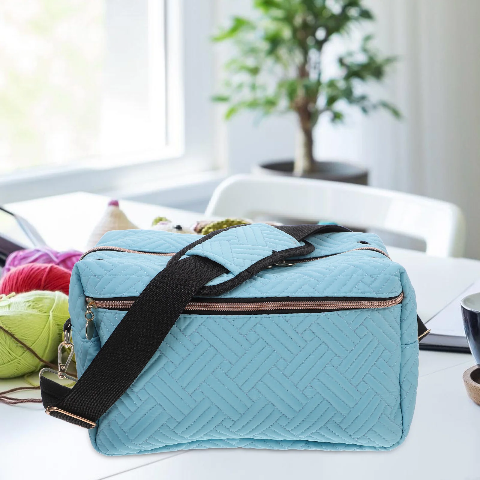 

Large Yarn Storage Organizer Portable Crochet Knitting Bag for Sewing Tools Needles Hooks Holder Shoulder Strap Side Pockets