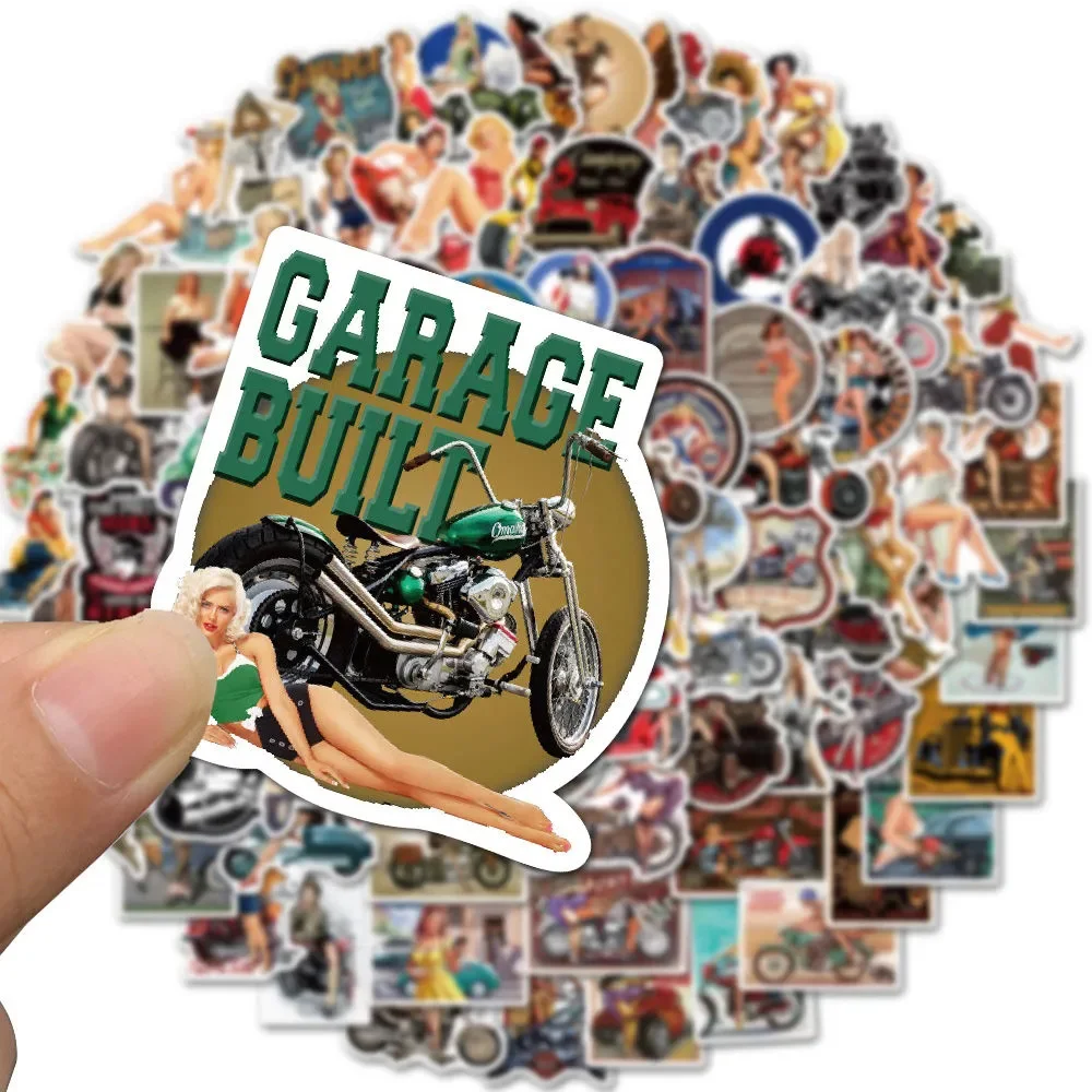 10/30/50/100pcs Vintage Motorcycle Sexy Girl Cartoon Stickers Decals DIY Phone Case Guitar Luggage Aesthetic Waterproof Sticker