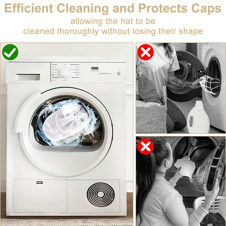 قفص تنظيف غطاء الغسالة، غسالة الأغطية مع كيس شبكي، قبعة تنظيف قبعة البيسبول، مناسبة لتنظيف القبعات المختلفة