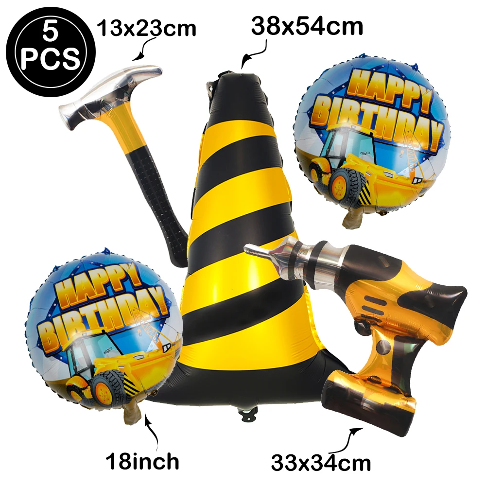 Baustellen-Geburtstagsparty-Zubehör Schwarz-Gelbe Wimpel Flaggen Tischgeschirr Ballons Tischdecke für Jungen Baustellen-Party-Dekorationen – Detail 4