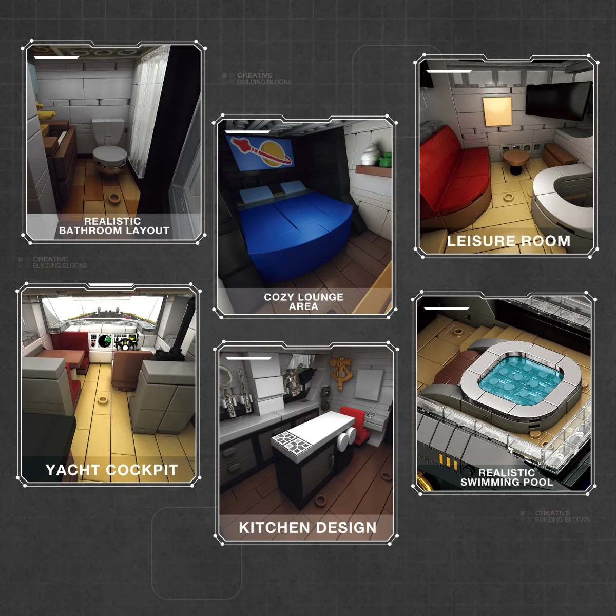 4421PCS Luxury Yacht Building Blocks Set With Motorboat Car Cruise Display Stand Desktop Ornaments Kids Educational DIY Toy Gift