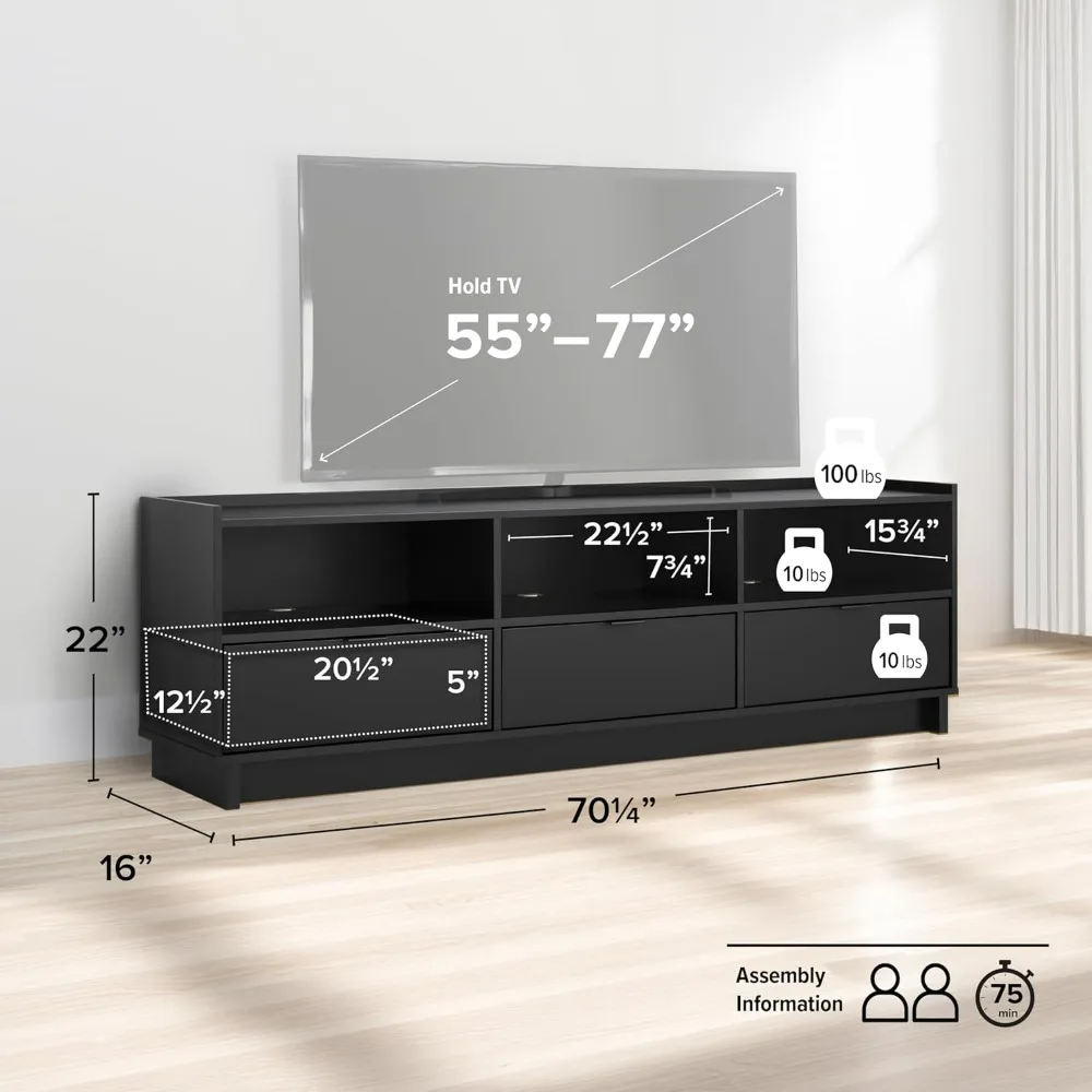 Simply Modern TV Stand, Black Storage Cabinet with Shelves, Living Room Storage Cabinet 70.25