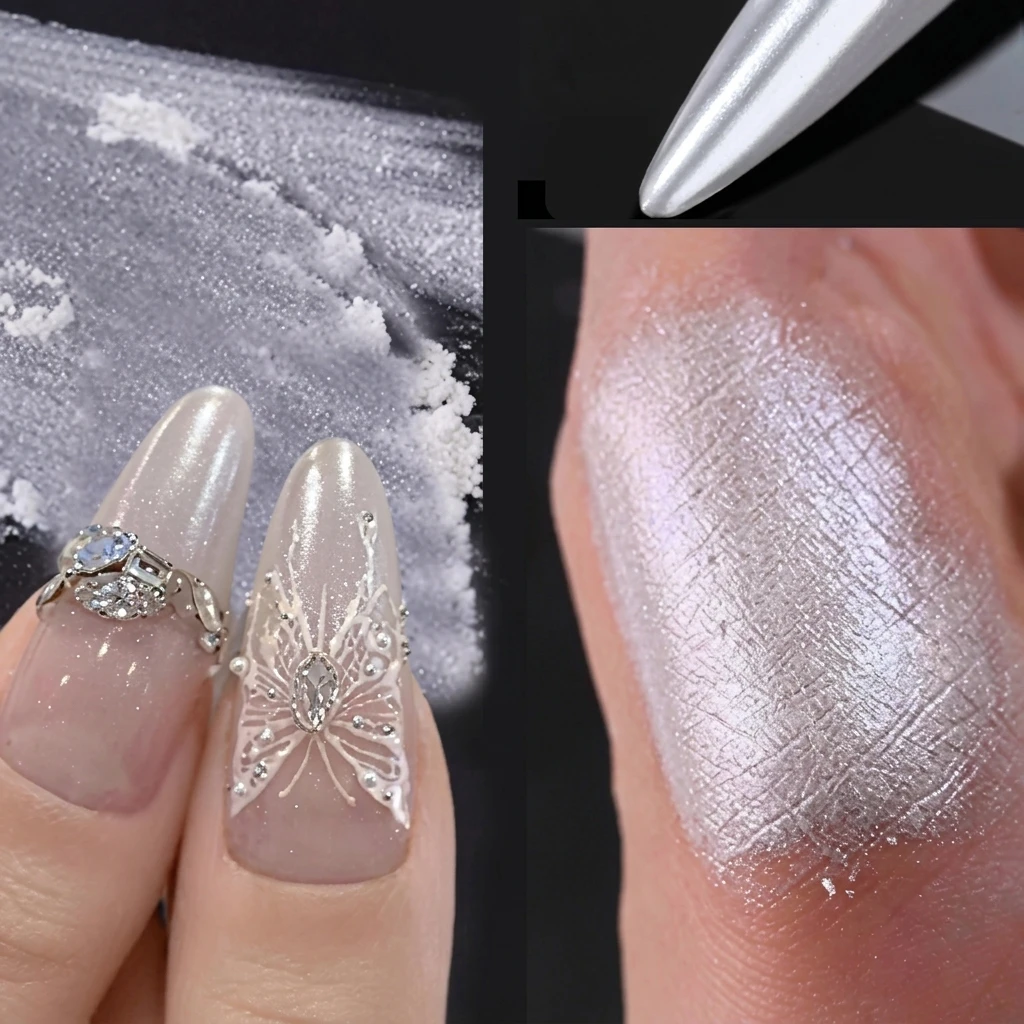 1pc Chrome Nail Powder Ice Transparent Aurora High Gloss Pearl Rainbow Color Powder Metal Pigment Nail Art Creation