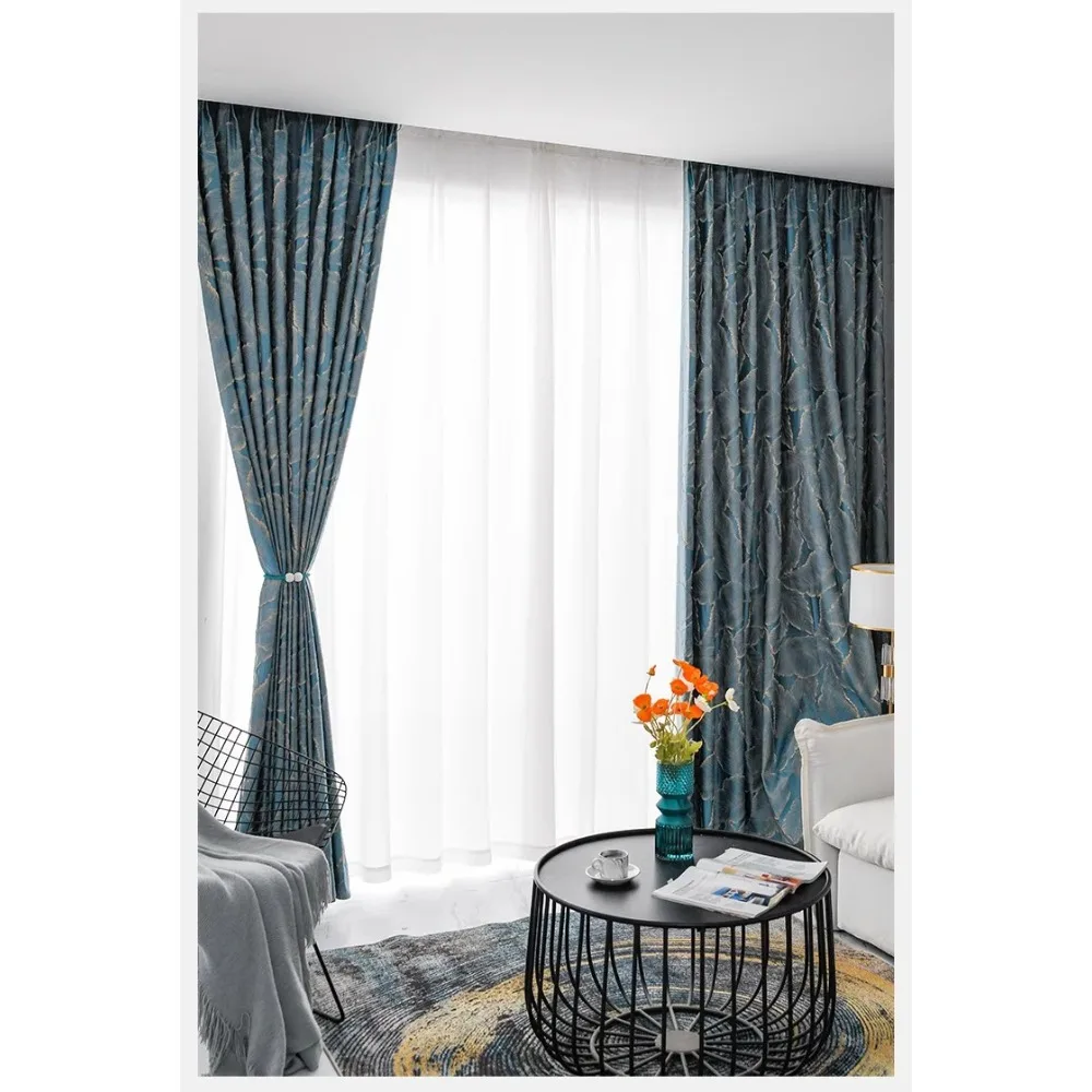 

Bronzing Leaf Jacquard Design Blackout Curtains Luxury 3D Plant Pattern Window Decorations for Living Room Bedroom 1 Panel Sheer