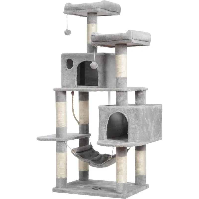 

Large Multi-Level Cat Tree Condo Furniture with Sisal-Covered Scratching Posts, 2 Bigger Plush Condos, Perch Hammock for Kittens