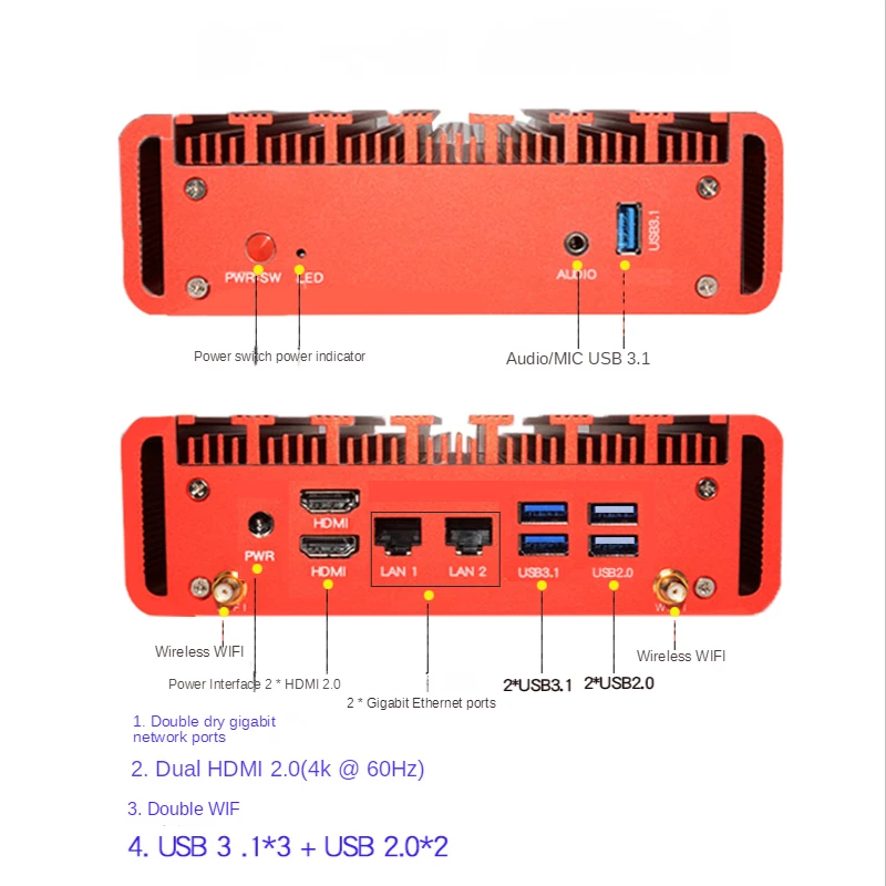 AMD Ryzen™  R5 4500U Dual Ethernet Industrial Control Game 4K Fanless Windows 11 Mini PC Host Support HDD Dual Output NUC