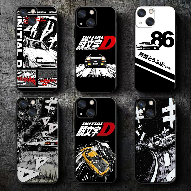 Initial D Racing Apple iPhone Case For 15 14 13 12 11 Mini XS XR X 6S 6 Pro Max Plus Black Soft Cover