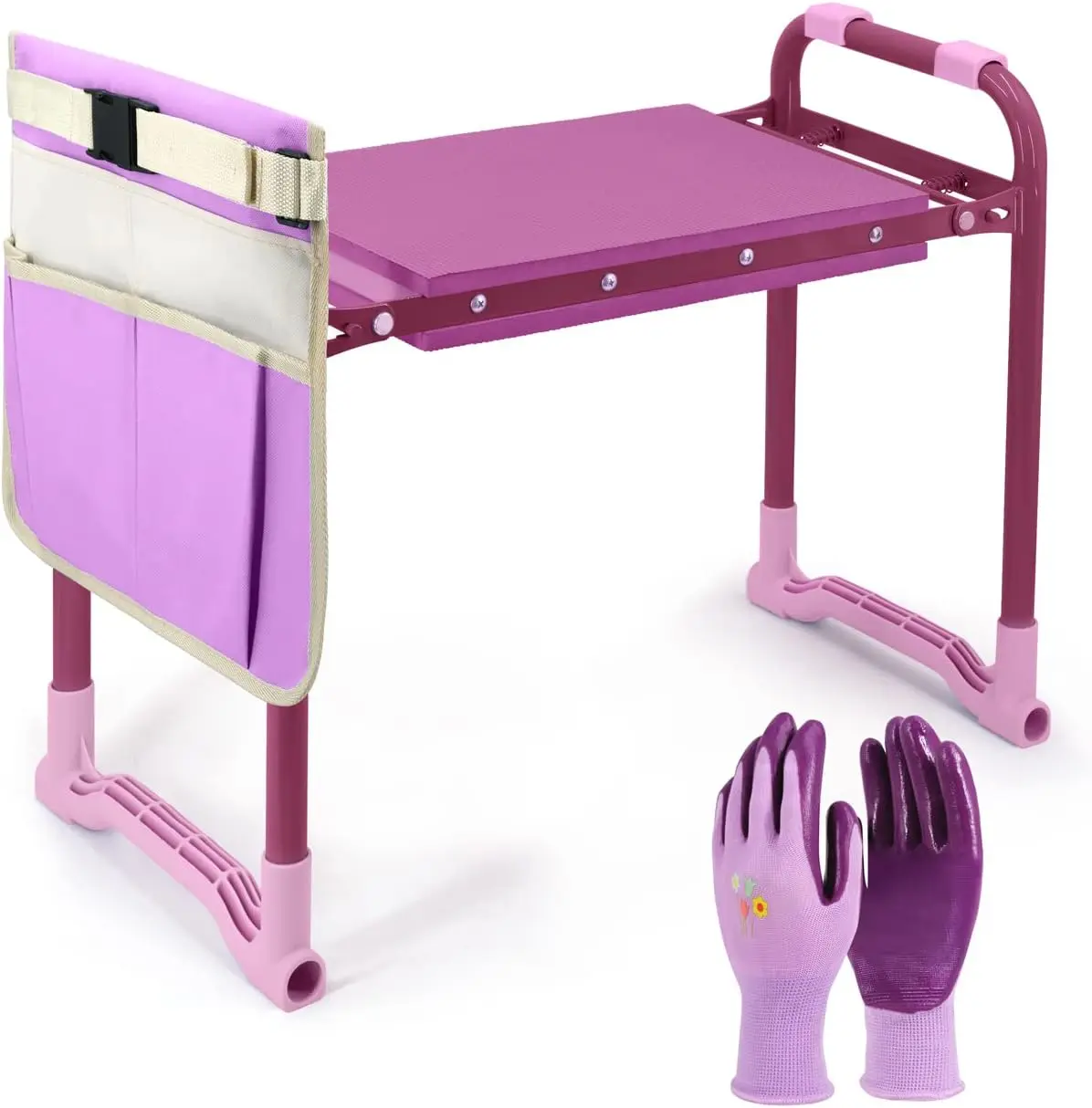 Garden Kneeler Stool with Steel Frame, EVA Foam Pad & Tool Pouch - Purple