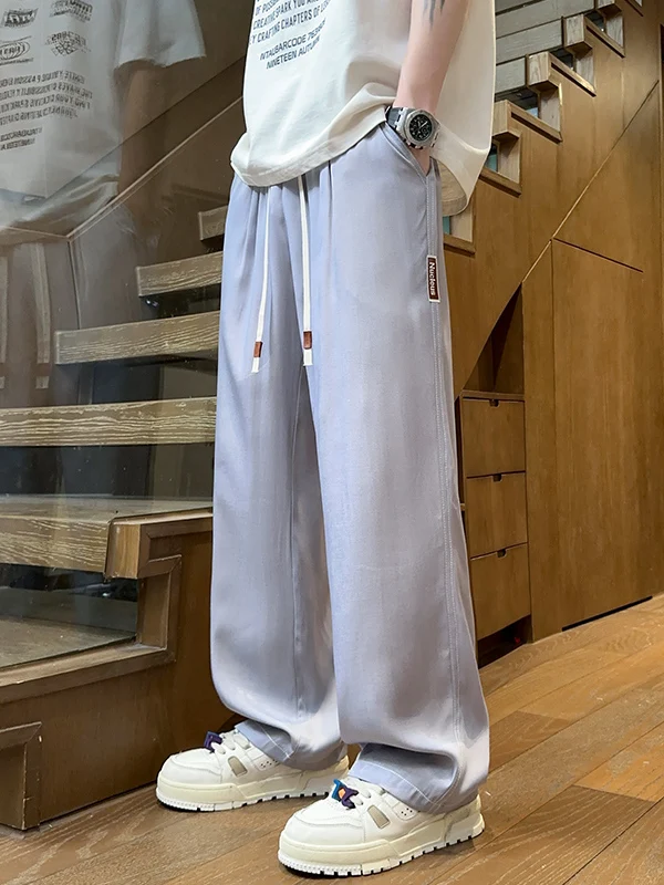 

Мужские летние тонкие спортивные брюки из ледяного шелка, повседневные прямые спортивные штаны для учащихся средней школы, повседневные брюки для подростков