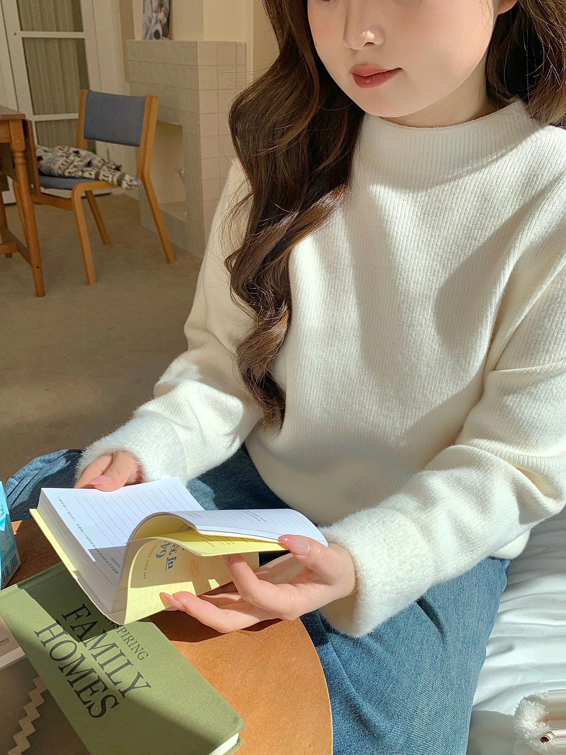 

Spicy Large Size Women's Sweater Top Inner Inteated Fake Mink Winter Inner Wear Can Be Worn outside Sweet Sle Loose Fit