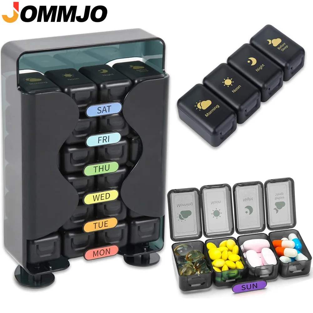 

PCS Weekly Pill Organizer, 1 Dispenser, 7 Stackable Compartments Four Times-a-Day - Morning, Noon, Evening, and Bedtime