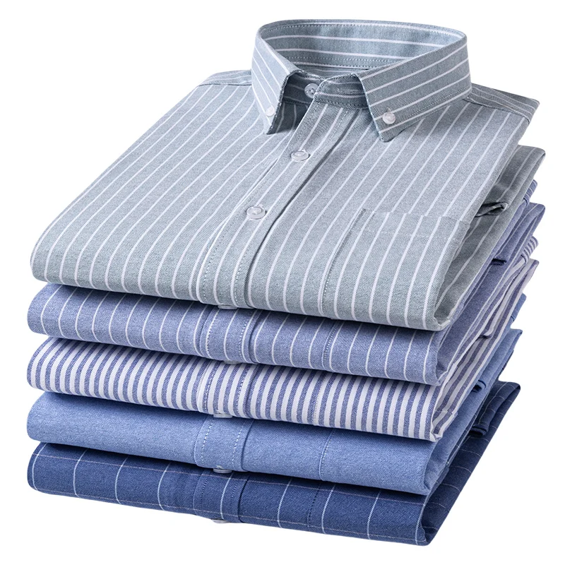 Men's 100% Cotton Shirt Long Sleeve Plaid Oxford Casual Solid Color Print Regular Fit Formal Dress Shirt Oversized 5XL 6XL 7XL