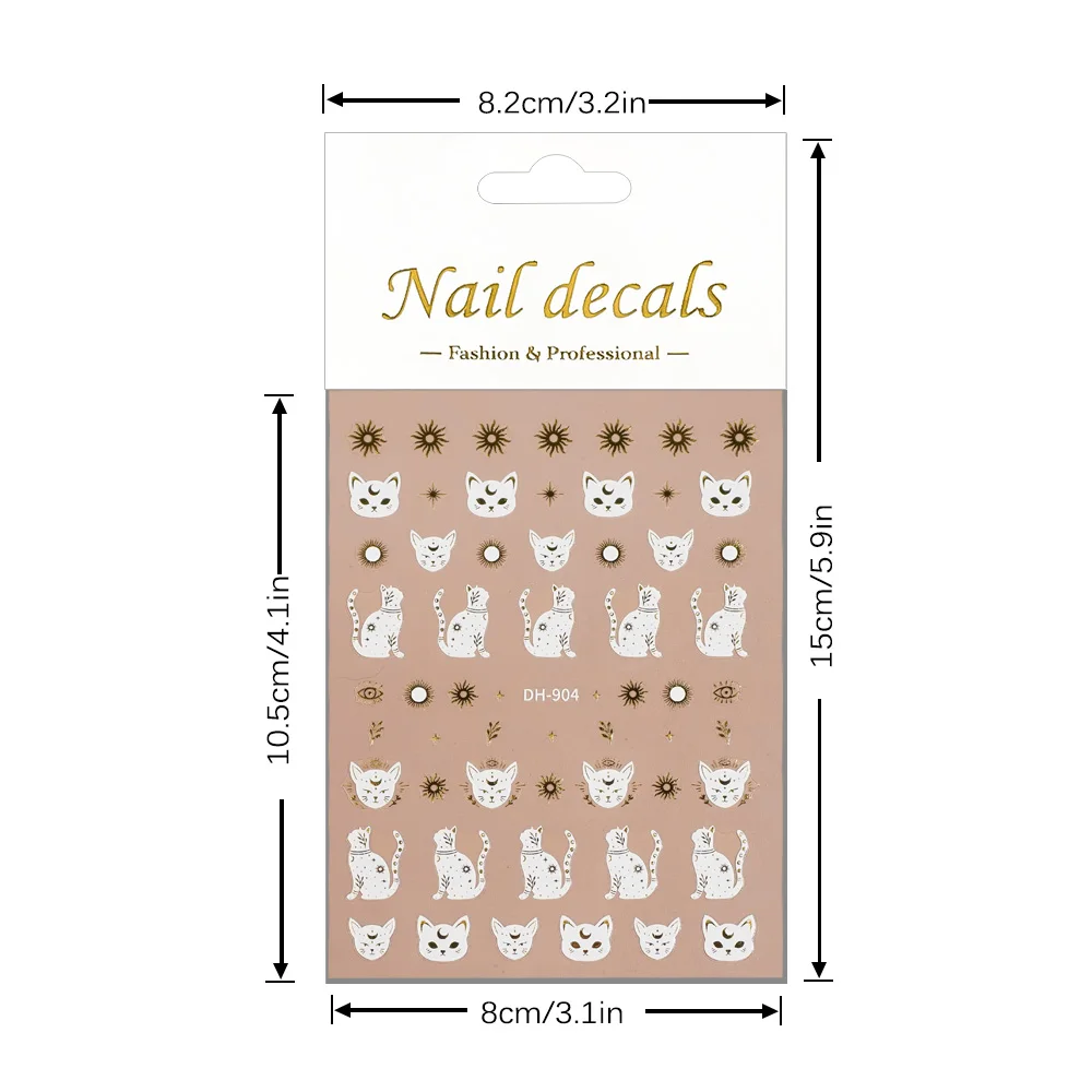 1/5/10pcs Cat Star Moon Sun Nail Stickers 3D Flat Mysterious Retro Nail Art Stickers For Women DIY Manicure Decoration Decals