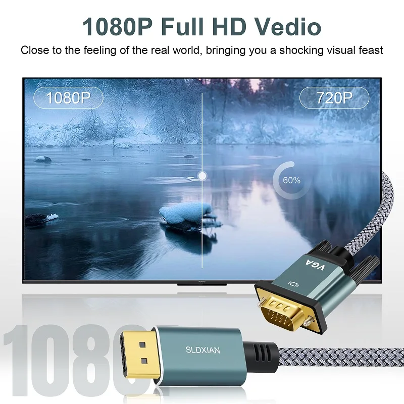 DisplayPort-zu-VGA-Kabel, DP-Kabel für den Anschluss von Desktop- oder Laptop-Monitoren und Projektoren, mit VGA-zu-DisplayPort-Adapter. – Detail 6
