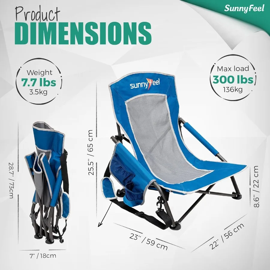 Low Folding Beach Chair for Adults Portable Lightweight Sling Beach Camping Chairs with Cup Holder and Armrest Foldable Camp La