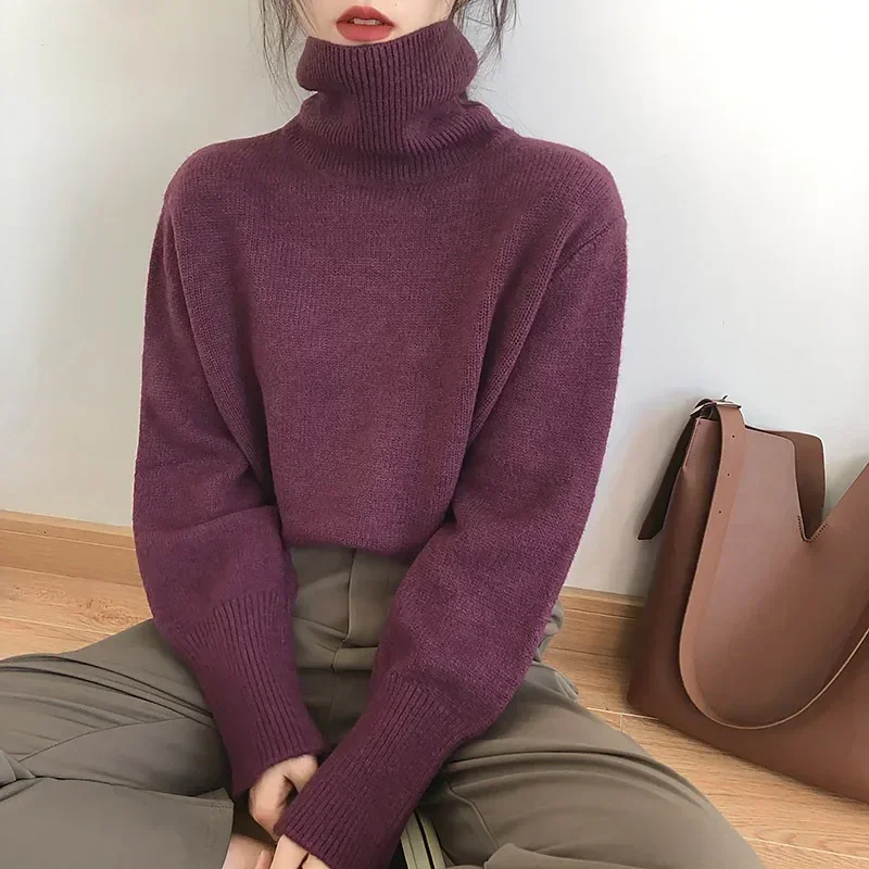 Cashmere Elegant Turtle Neck Women Sweater Soft Knitted Basic Pullovers O Neck Loose Warm Female Knitwear Jumper