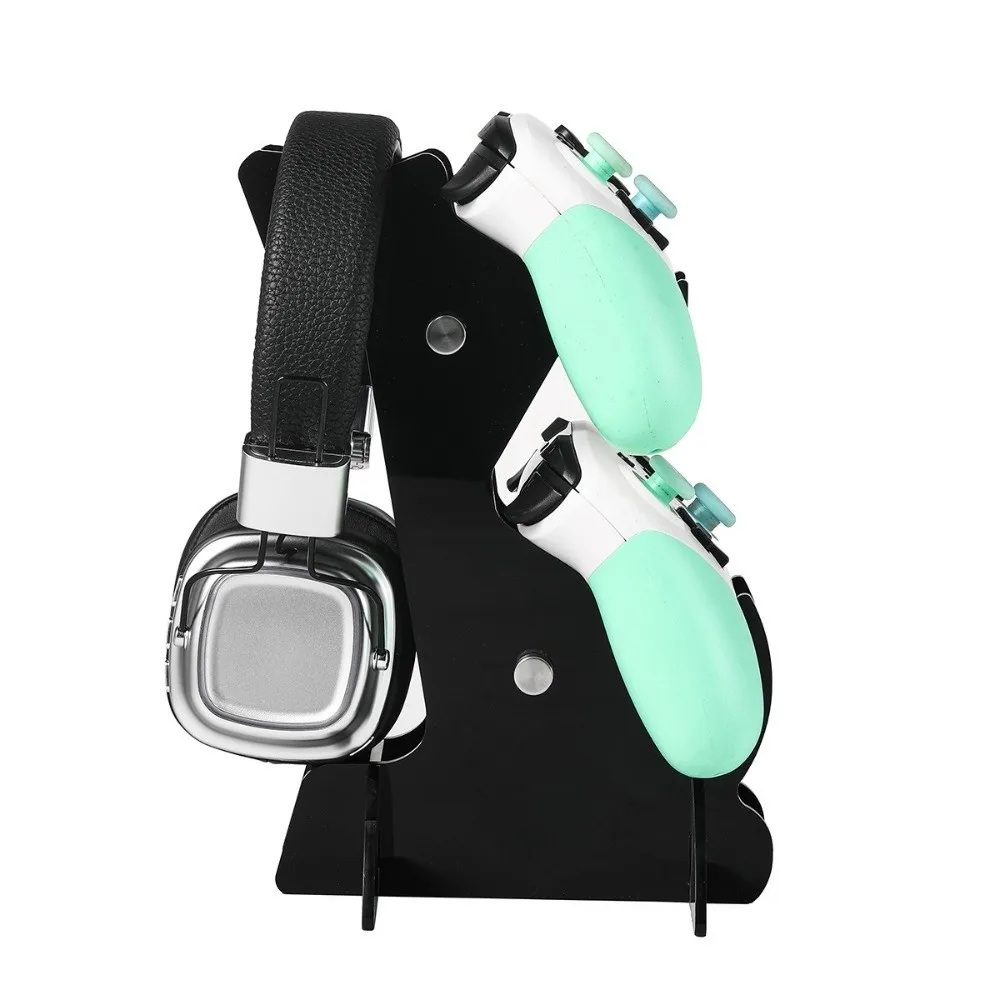 Dudukan Pengontrol Game Dua Lapis Dudukan Headphone Kokoh Akrilik Tempat Pajangan Gamepad untuk PS5/PS4/Xbox/Switch