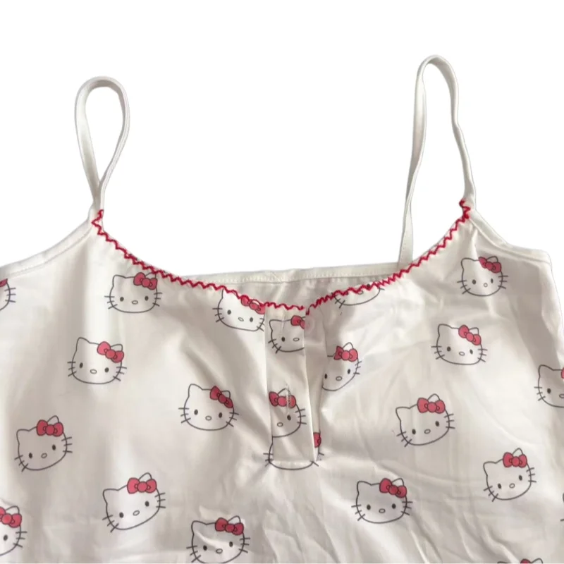Summer Y2K Hello Kitty Pajamas Sanrio Anime Cute Girl Suspender Shorts Printing Set Leisure Household Clothes Student Nightwear view 3