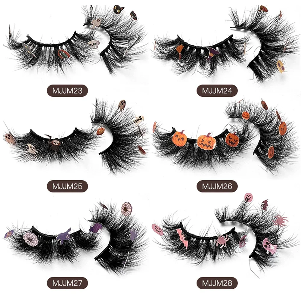 1pair False Lashes Natural Long Eyelashes 2024 Halloween Dramatic Makeup Fake Lash Party Colored Lashes for Cosplay Halloween