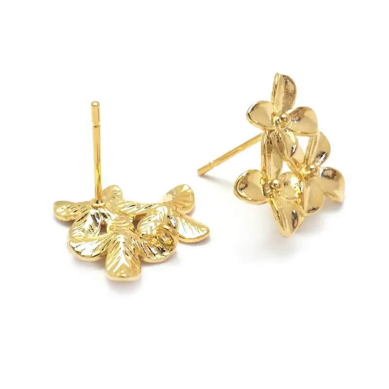10PCS 16x14MM 18K Gold Color or Silver Color Brass Flower Stud Earrings Pins Jewelry Making Supplies Diy Findings Accessories