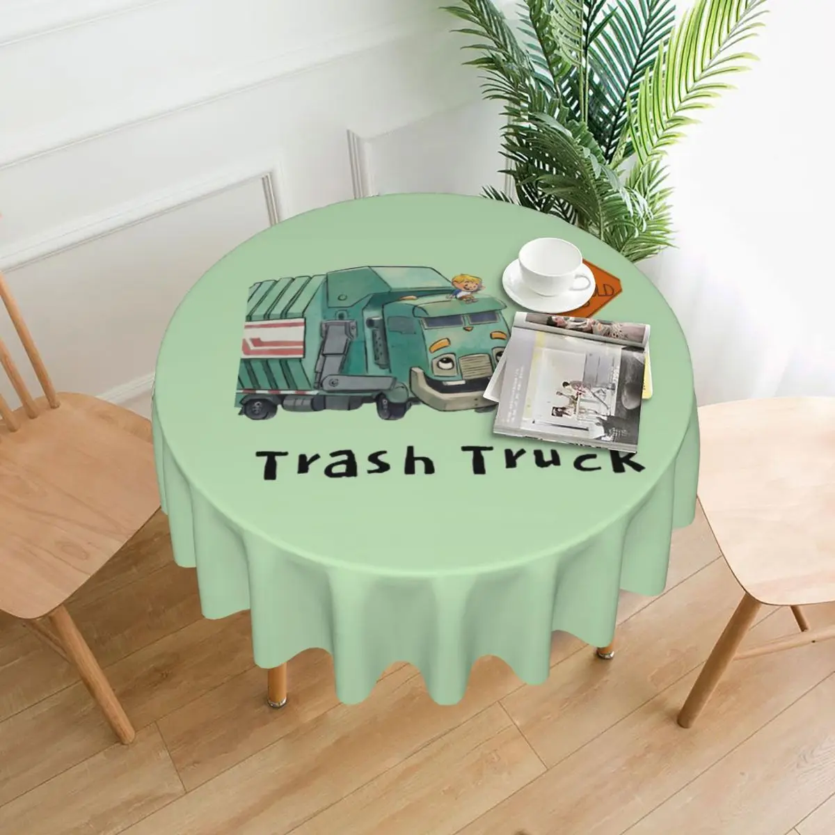 Trash Truck Cartoon Netflix Waterproof Round Tablecloth Oilproof Table Cloth for Kitchen Events Dining Table Cover 60 inch