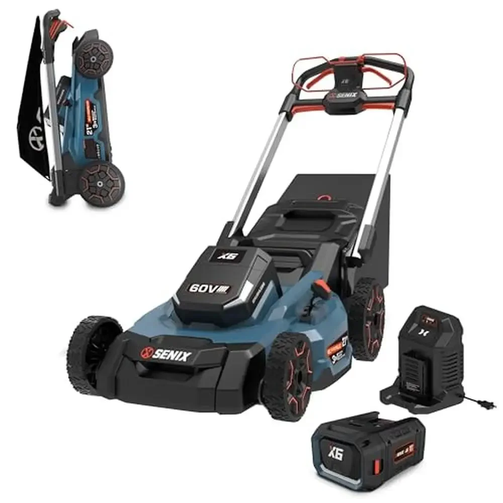 60V Max Cordless Self-Propelled Lawn Mower 21-Inch 3-in-1 Mulching Bagging Discharge Height Adjustment LED Smart Display