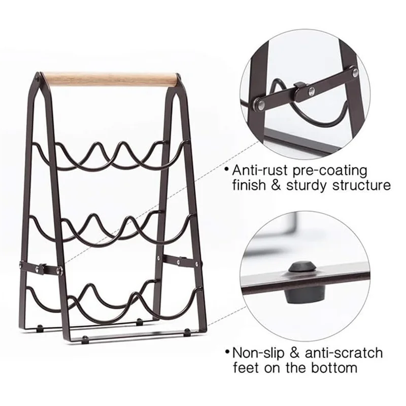 

A7THK-Wine Rack, 6 Bottle Wooden Countertop Free Standing Shelf,3 Tier Bottle Holder Stand For Home Bar Tabletop, Kitchen