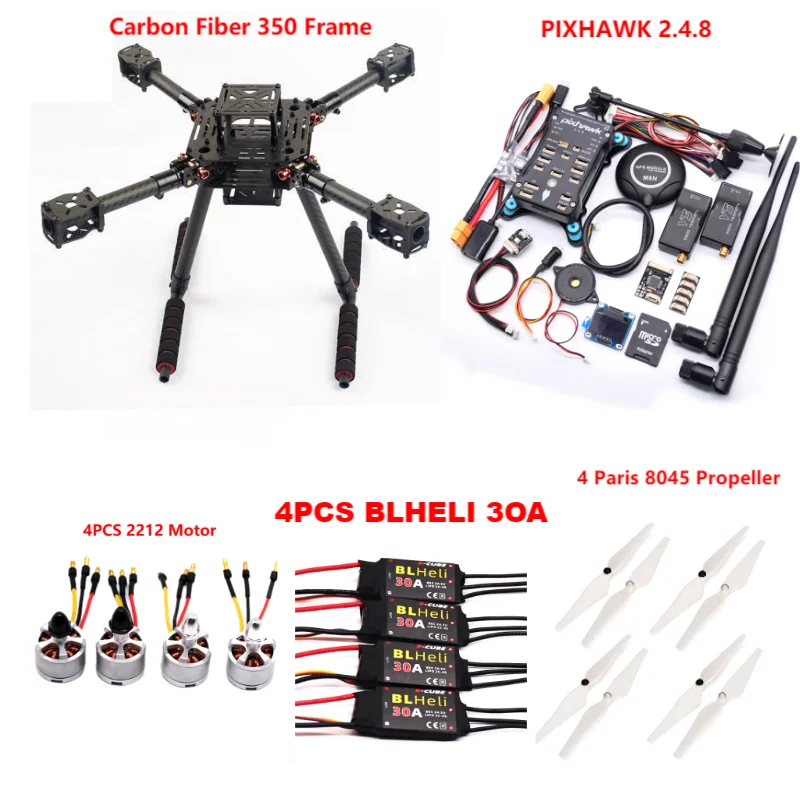 F350 PIXHAWK2.4.8 M8N Flight Control Carbon Fiber Frame Kit Ardupilot 100MW Radio Telemetry Quadcopter BLHELI 30A 2212 Motor ESC