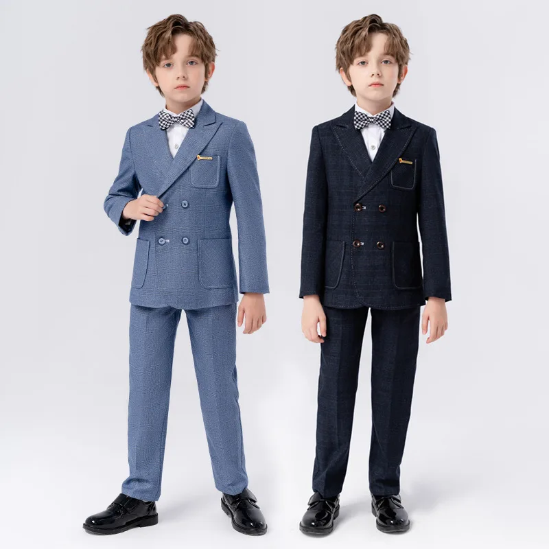 Child Boys Formal British Suits Set Kids Boys Blue Blazer Vest Pants 3PCS Set Boys Suits Outfits Set Children's Boys Black Suits