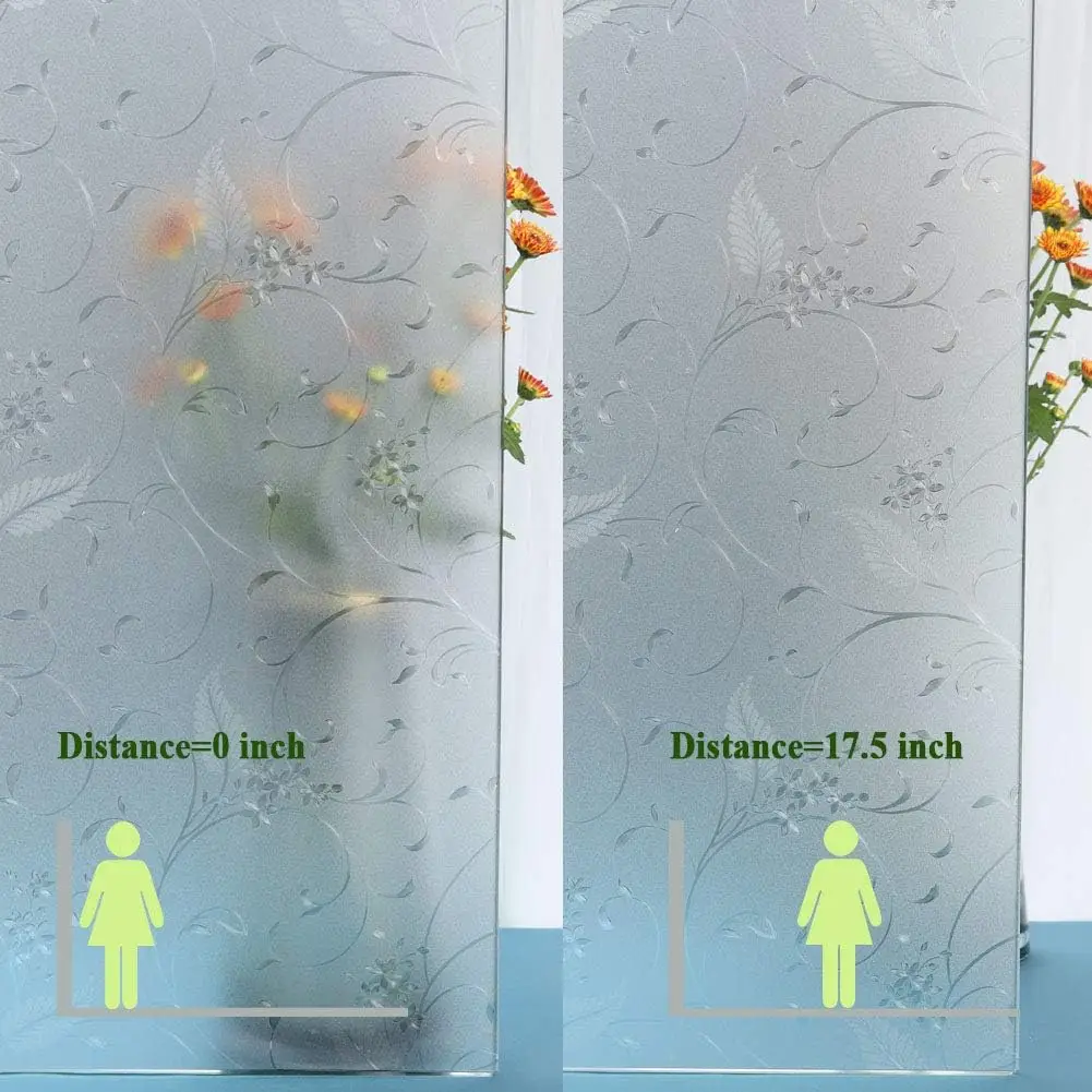 Privacy Window Film Etched Flowers Static Cling Glass Door Film Non Adhesive Heat Control Anti UV Window Cling for Home