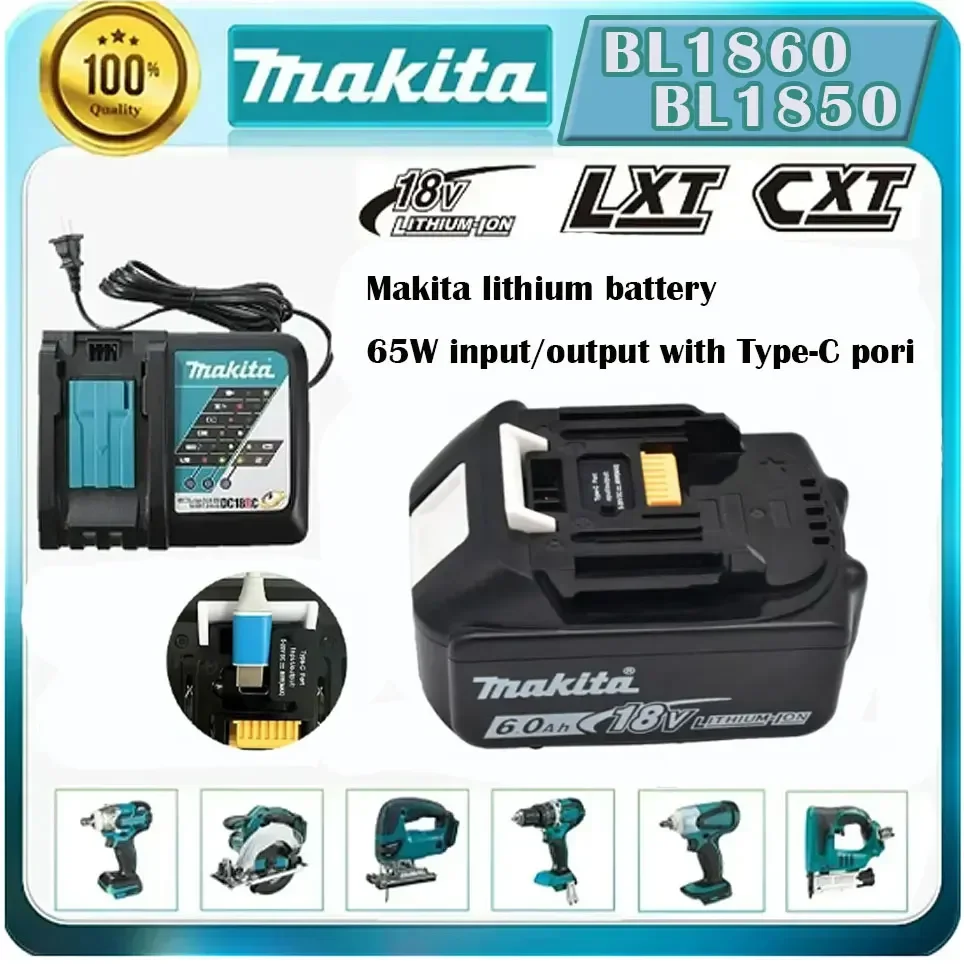 

Makita 18V battery with Type-C port 65W input/output large capacity electric tool battery universal BL1860 BL1850 BL1840 BL1830