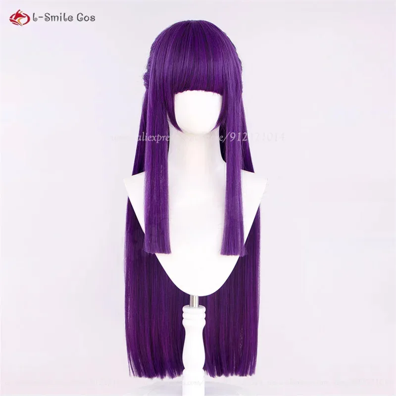 

2025 Easy Styling Anime Fern Cosplay Long Straight Deep Purple Women Heat Resistant Synthetic Hair Role Play Wigs + Wig