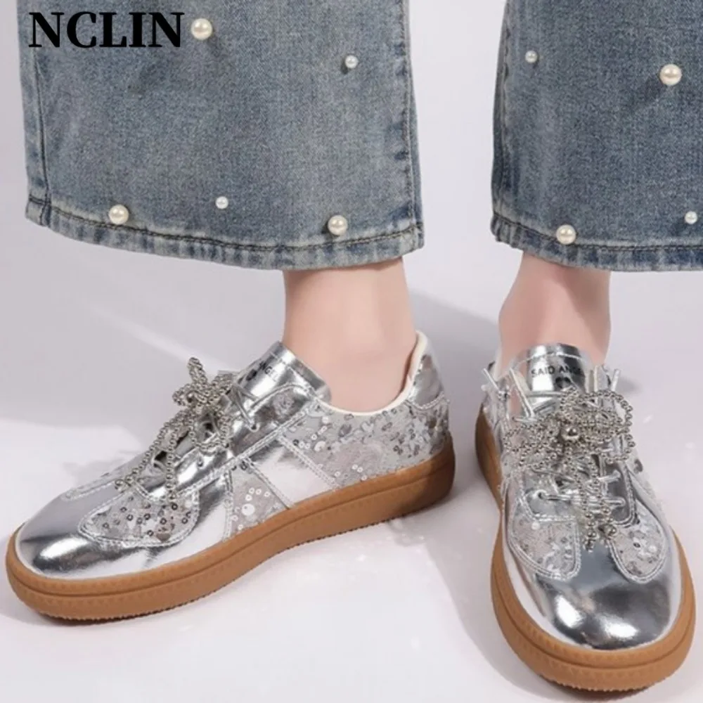 NCLIN New Women Genuine Leather Sneakers Casual Flats Shoes Woman Increaed Heeled Fashion Sport Shoes Female Sneakers 2024