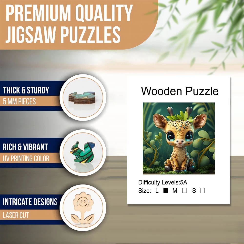 Sweet Little Deer Wooden Puzzle for Jigsaw lover, Uniquely Irregular Animal Shape Puzzles Wooden Toys, Christmas Birthday Gift