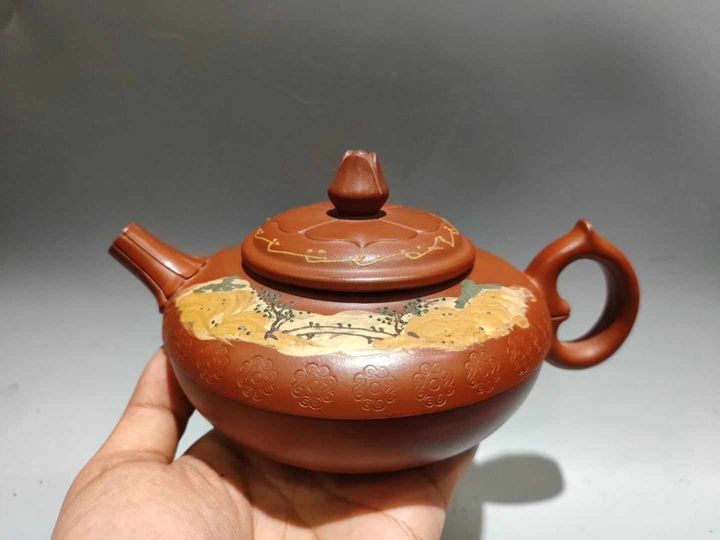 Yixing Teapot Purple Clay Pot Lotus cover Mud painted lotus shaped pot Kettle Teapot Pot Tea Tasting Tea Ceremony