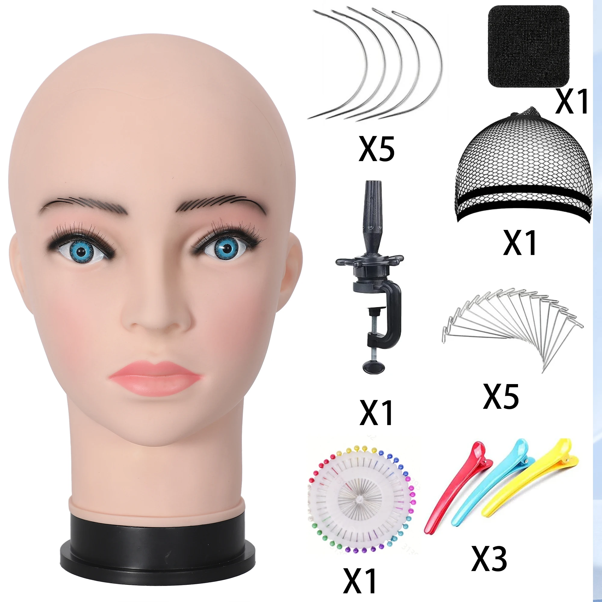 Mannequin Head Female Professional Cosmetology Training Head Bald Manikin Head for Wigs Making and Display Doll Head 21.5inch