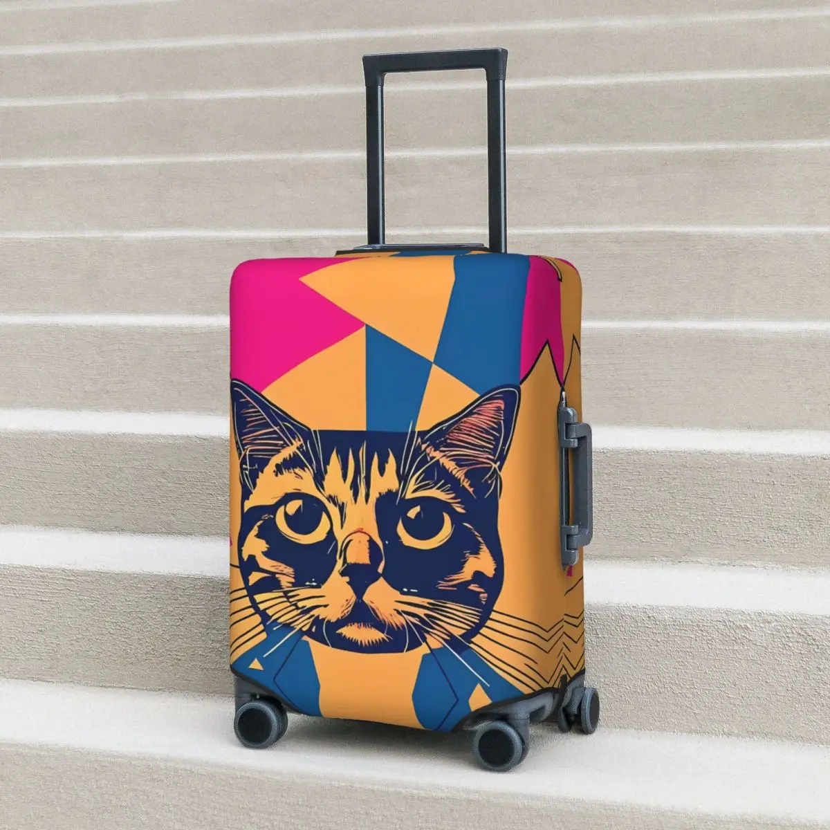 

Чехол для чемодана с изображением кота в стиле поп-арт, неофовизм, круизная поездка, праздничный забавный чехол для багажа, протектор