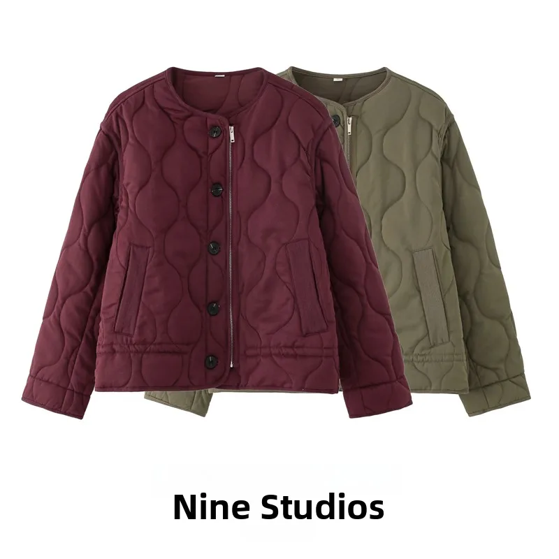 Casual Cotton Jaet Women's Pure Color Two-Tone Loose Quilted Coat Cotton Outerwear Top Zipper Closure Long Sve round Ne