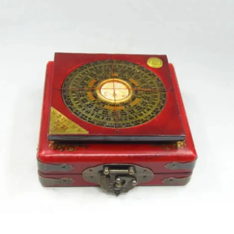 BAGUA COMPASS Feng Shui Lo Luo Pan Chi Dragon Phoenix Leather Box Brass Lock