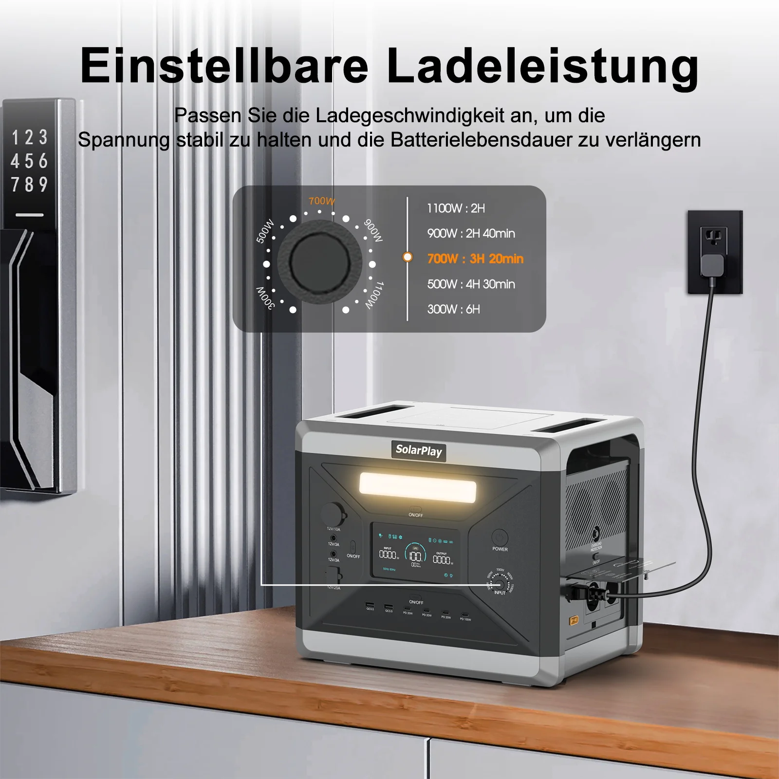 Central eléctrica portátil SOLAR PLAY de 2160Wh con batería LiFePO4, generador solar de 2400W (4800W de pico) para energía de emergencia en el hogar, camping y fiestas en el jardín.