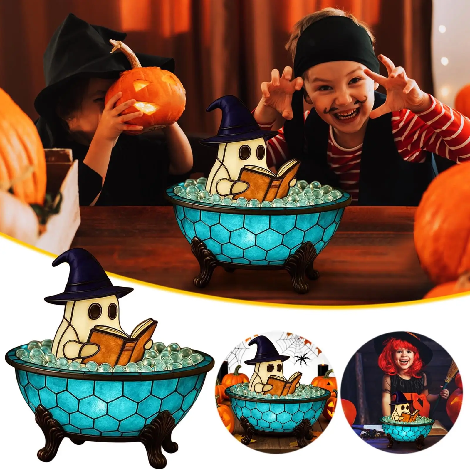 Ghost Bubble Bath Lamp,Ghost Reading Book LED Night Light,Halloween Party Decorations Indoor, Halloween Centerpieces Decorations