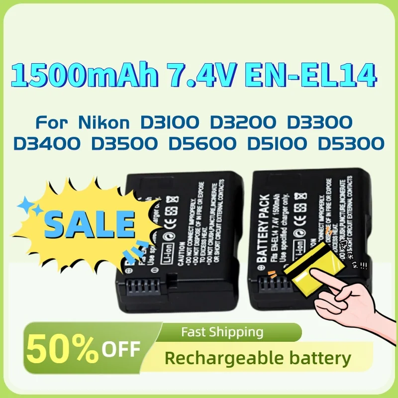 

New In Stock Rechargeable Battery Pack 1500mAh 7.4V EN-EL14A EN-EL14 for Nikon D3100 D3200 D3300 D3400 D3500 D5600 D5100 D5300