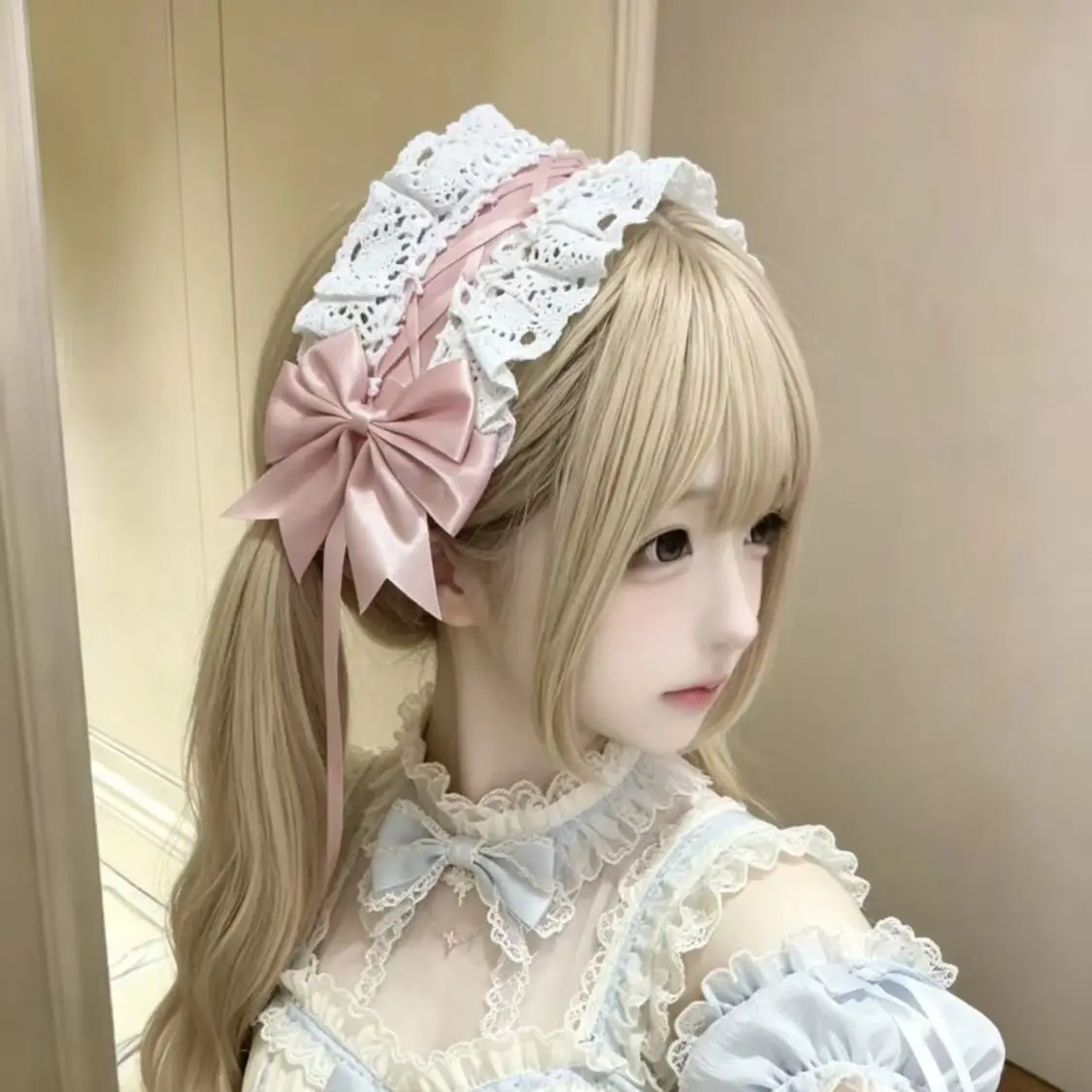 Original Handmade Lolita Vintage Ribbon Headdress Cotton Lace Hair Band Bow Hair Band Hair Accessories