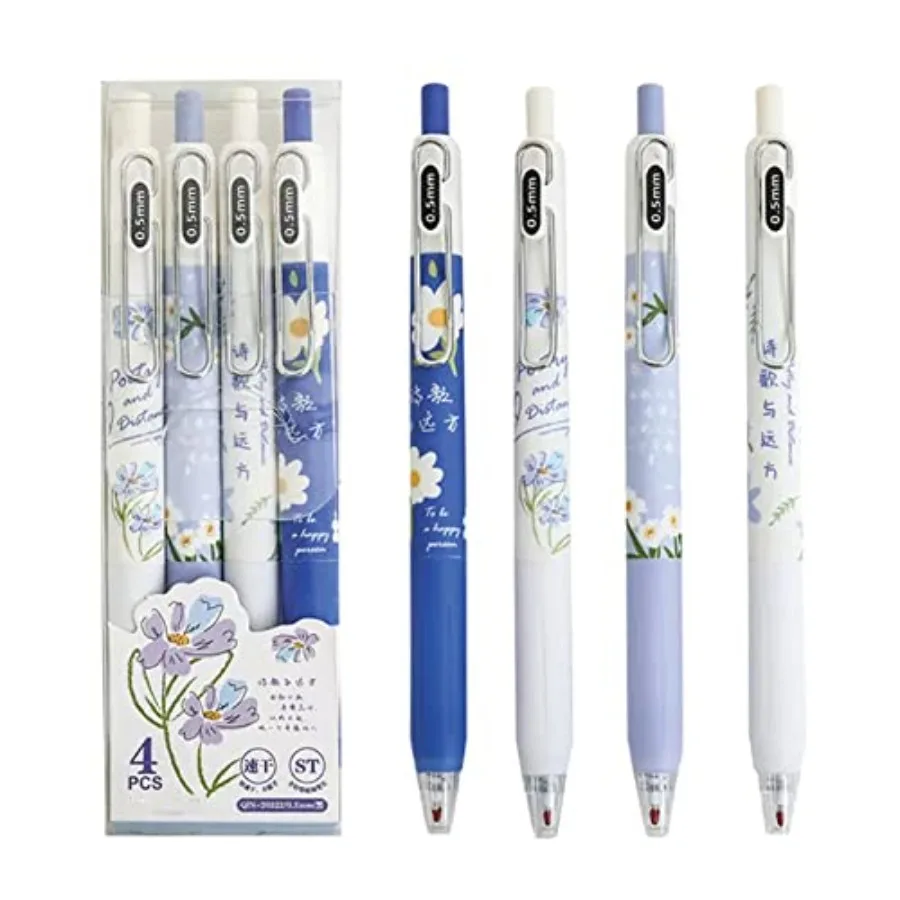

4 Pcs Gel Ink Pens Flower Retractable Pens 0.5mm Black Ink Gel Pens Women Cute Aesthetic Pens Office School Pens