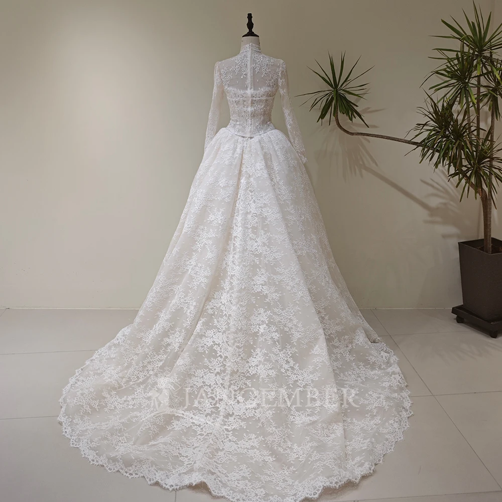 Exquisite Wedding Dress Ivory Lace A-line Customized Scoop Neck Detachable Sleeves Appliques Court Train robe de mariée