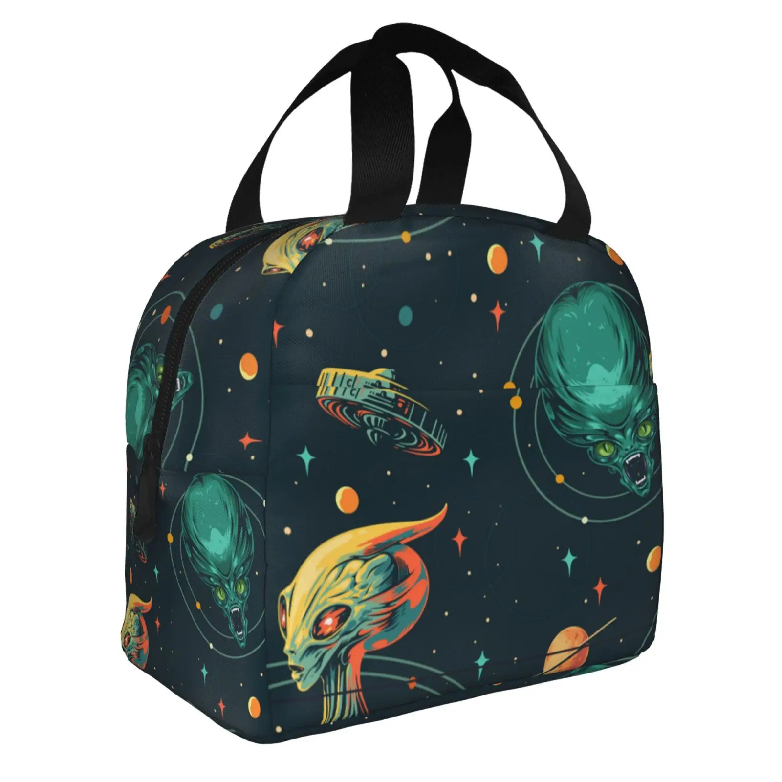 Sci Fi Outer Space Alien Monster Lunch Box Bag Waterproof Insulated Cooler Handbag For Kids Adults Travel Camping Food Carrier