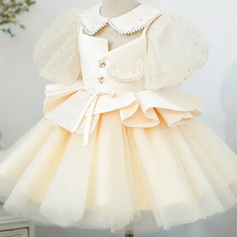 Girls Korean Princess Dress for Baby Formal Elegant Wedding Dresses Kids Vintage Ball Gown Children Birthday Party Vestidos