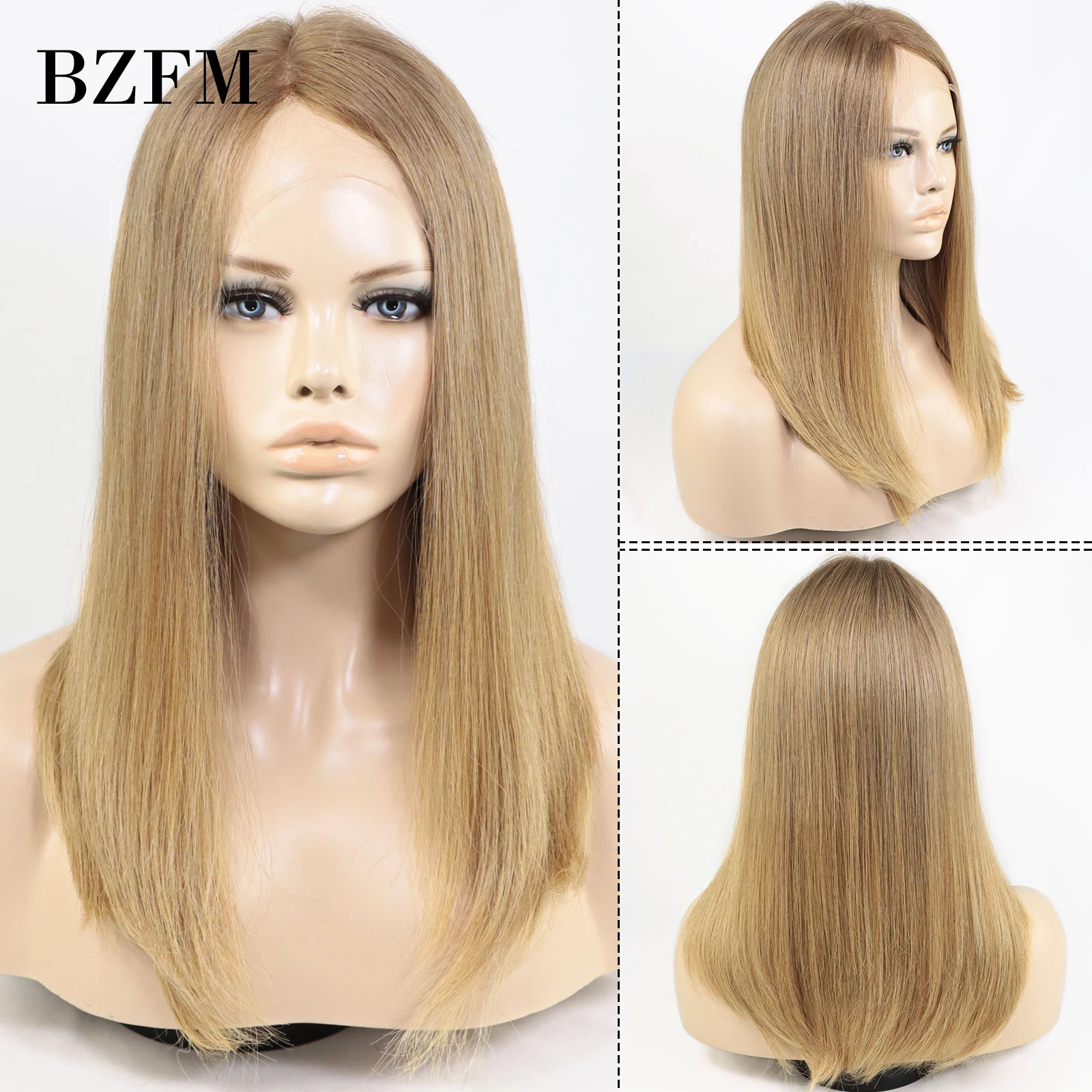 Honey Blonde 4x4 Closure Lace Jewish Wig 100% Human Hair Wigs for Women 12 Inch Long Straight Bob Lace Frontal Wigs Daily Use