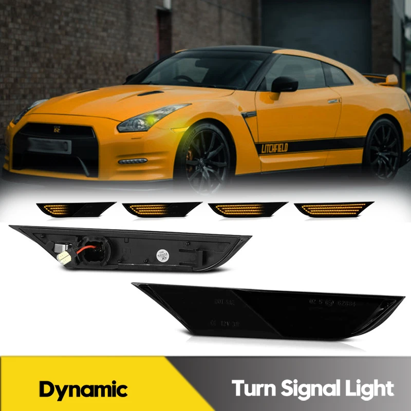

2Pcs No Error LED Dynamic Side Marker Lights Turn Singal Lamps For Nissan GTR R35 Coupe GT-R 2007-2022 Amber Car Accessories