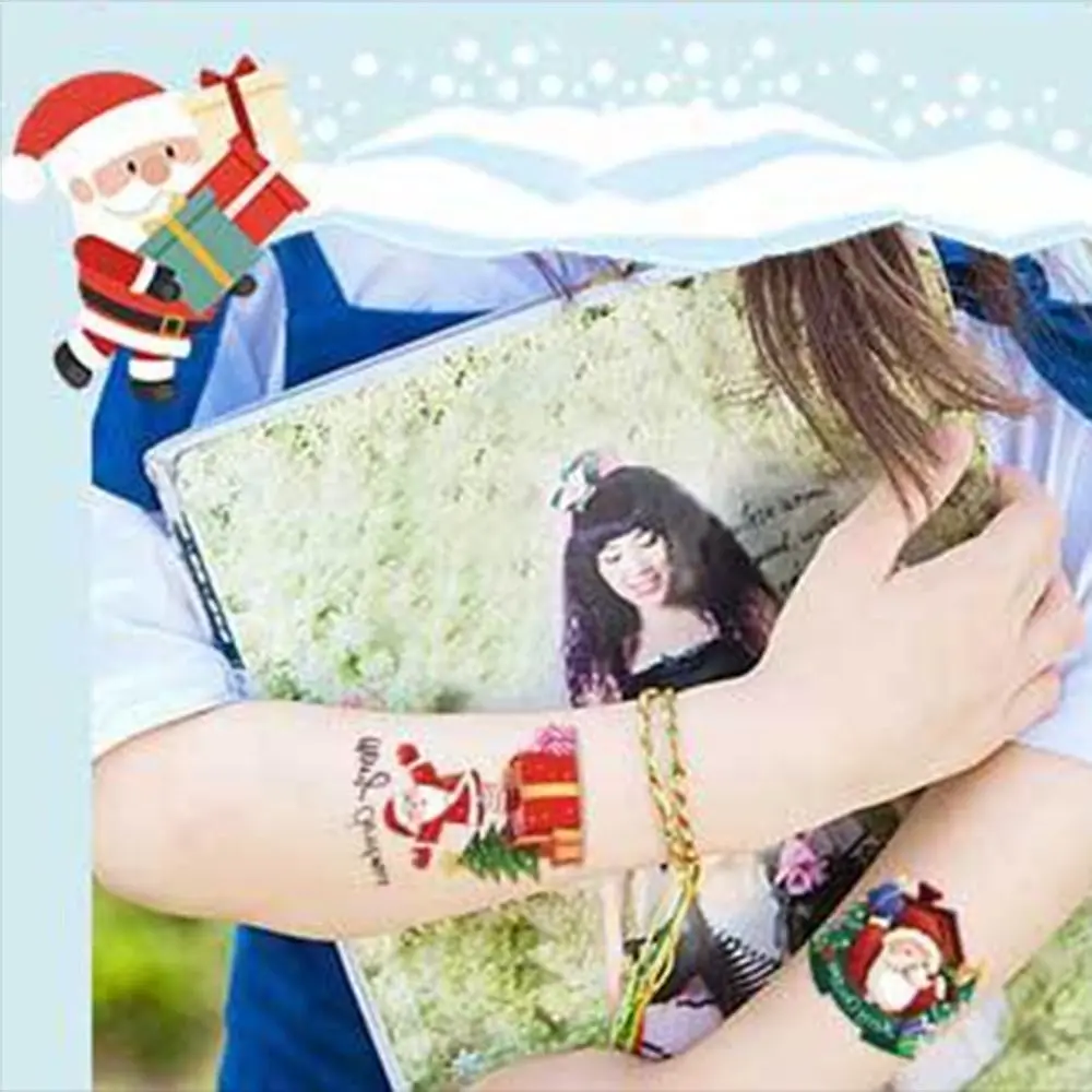 20pcs Waterproof Christmas Temporary Tattoo Stickers Santa Claus Snowman Disposable Tattoo Sticker Cartoon Cute